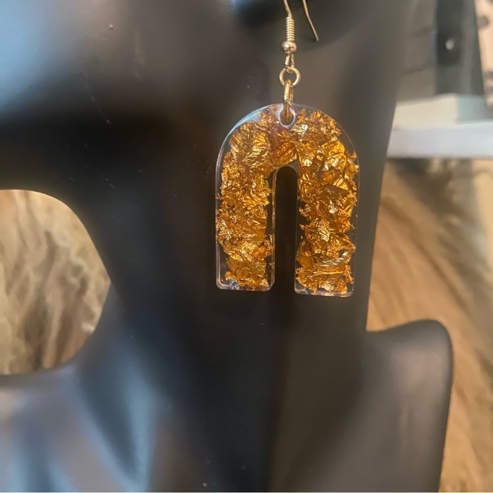 Beck & Bub handmade gold foil acrylic horseshoe earrings